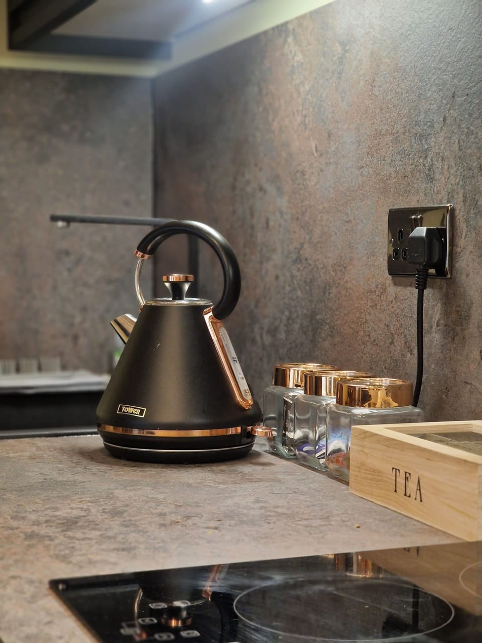 Equipped with a kettle for the all important teas and coffees