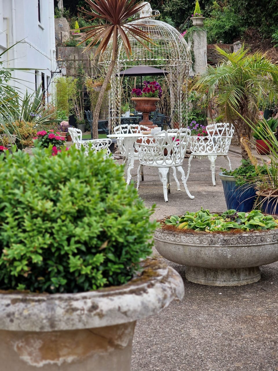 Enjoy al fresco dining in this seating area outside