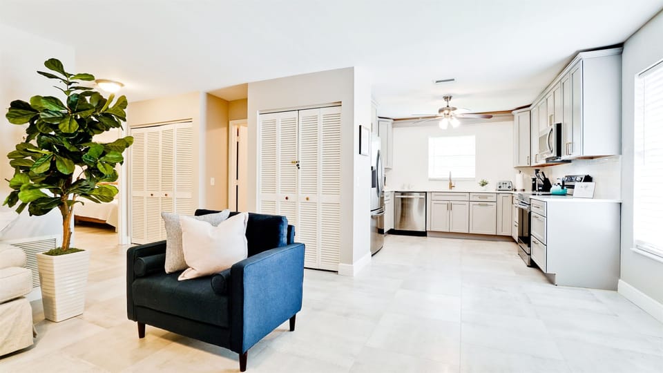 Kitchen open to living room.