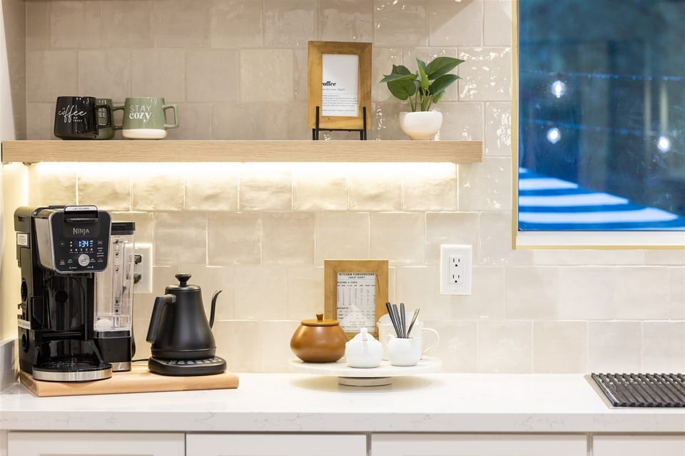 Coffee/Tea Corner with Frother and Electric Tea Kettle (K-cups, Sugar, Creamer)
