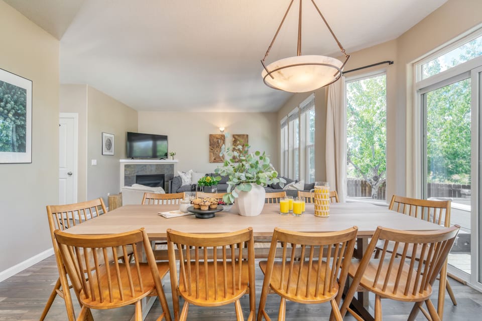 The large dining table sits ten.