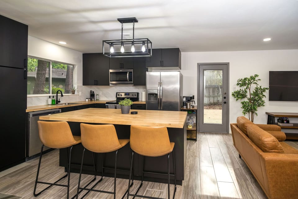 Eat at the spacious kitchen island.