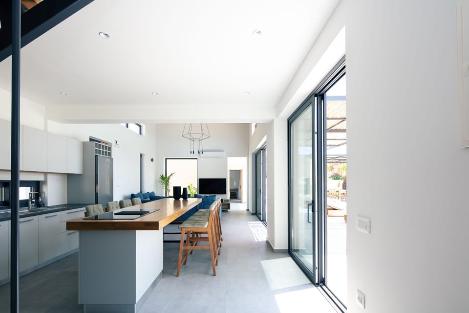 Indoor dining area for 8, ideal for enjoying meals together.