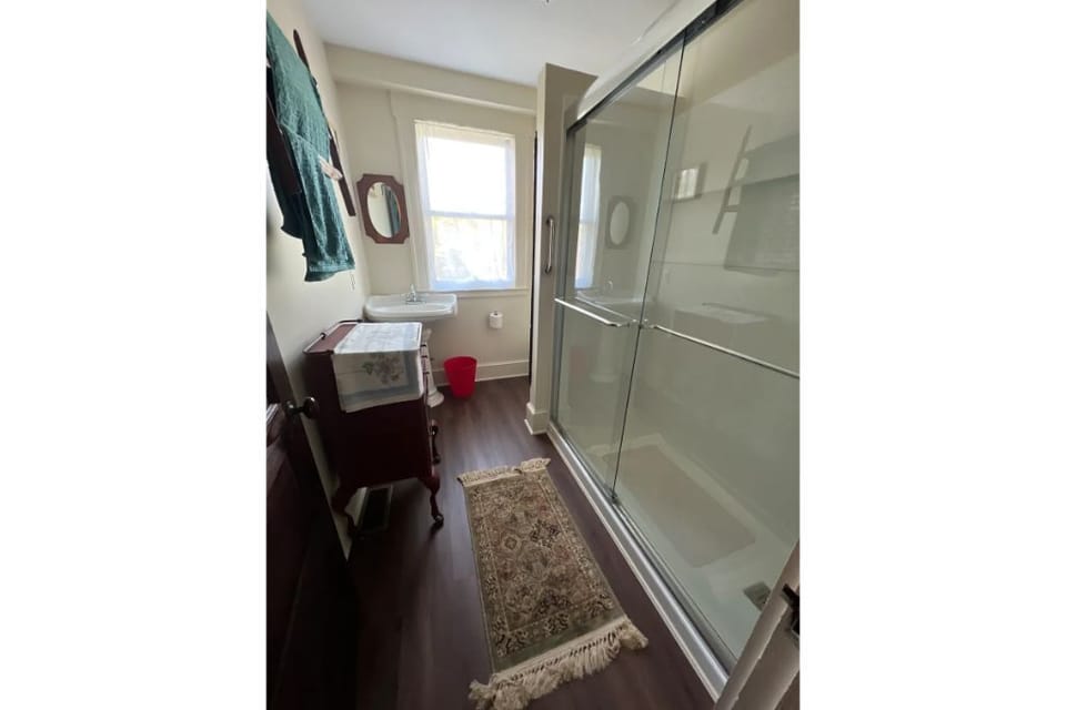 Upstairs bathroom with walk in shower 