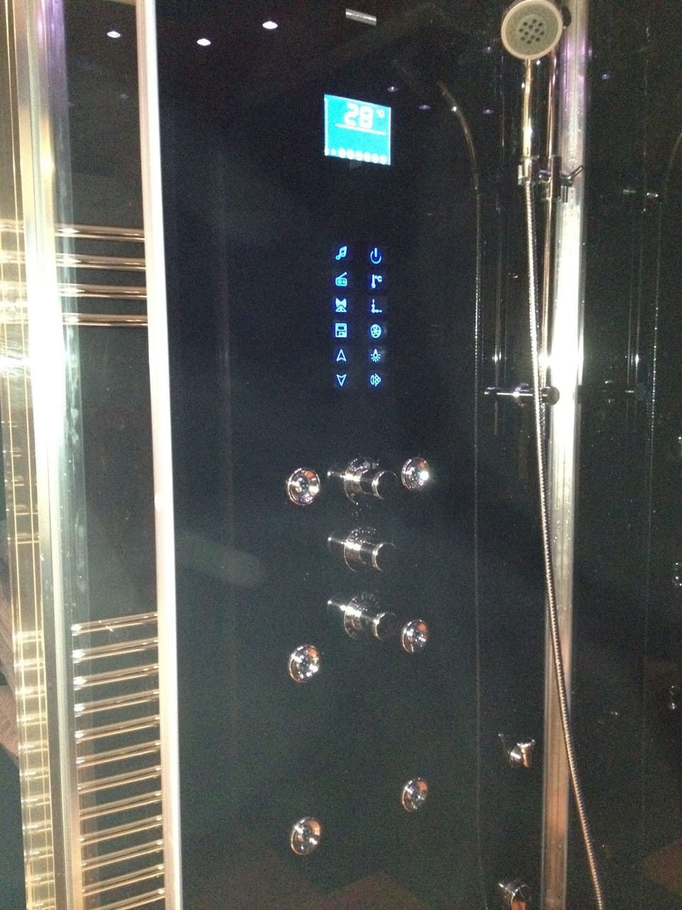 Shower room controls with jet wash and rain shower