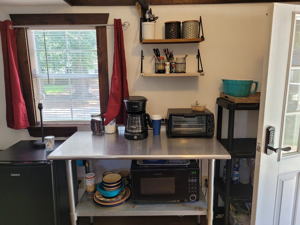 Soltow cabin mini fridge, coffee maker, toaster oven, microwave
