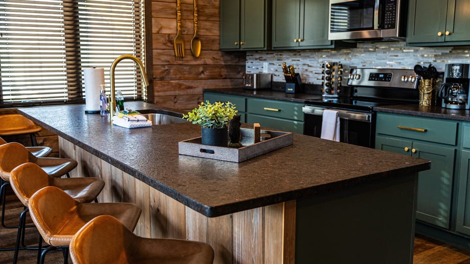 Spacious kitchen island with ample counter seating