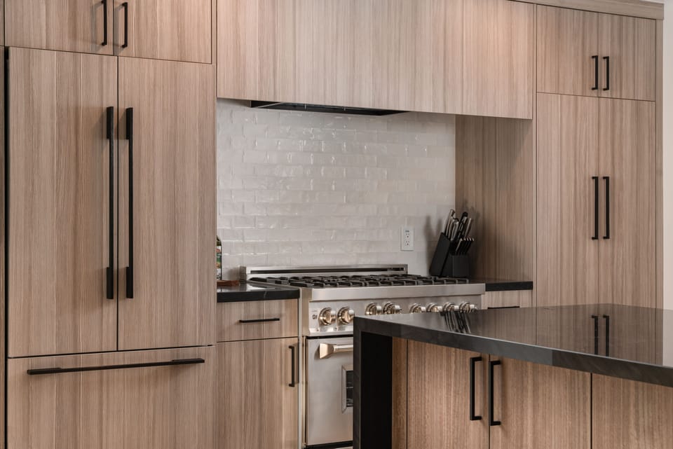 Professional chef's knives and baking utensils are at the ready.