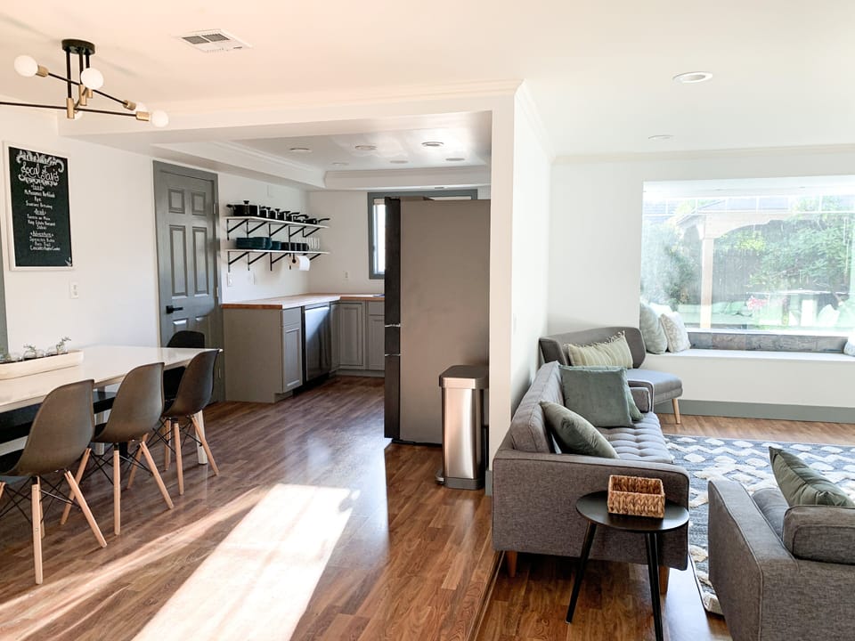 A spacious, open concept living and dining area. 