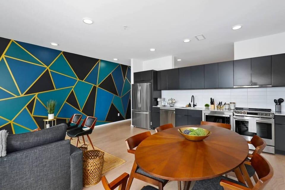 Open concept  living where everyone can enjoy conversation even while cooking . 