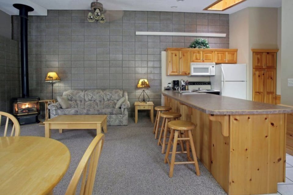 Interior communal space with fireplace