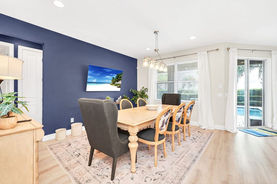Dining seats 8 and why not put on a movie while you relax and enjoy your meals.