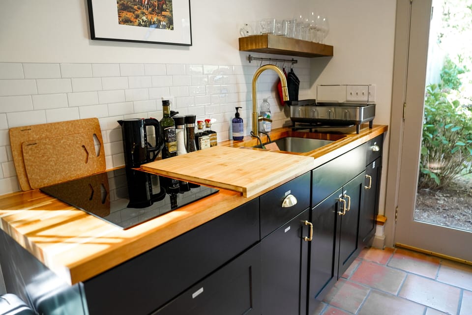1ST FLOOR: Kitchenette with sink, 2-burner induction cooktop and sink