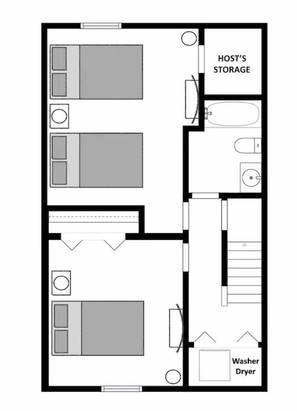Lower Level Floor Plan - Two Bedrooms, full bathroom and laundry room.
