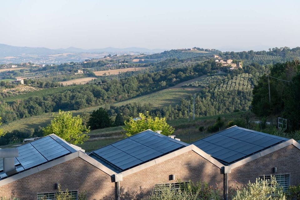 Solar panels covering the roofs
