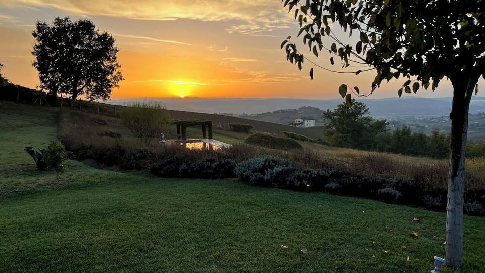 Sunset over the pool in fall