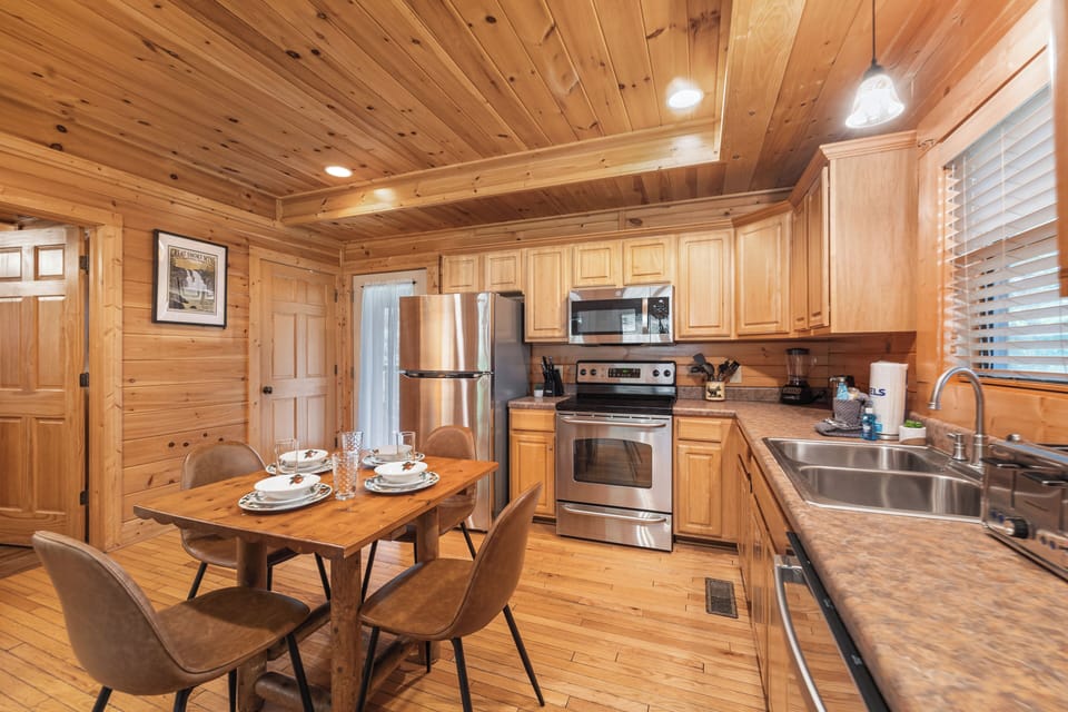 Prepare a home cooked hearty meal or heat up take-out in the full kitchen!