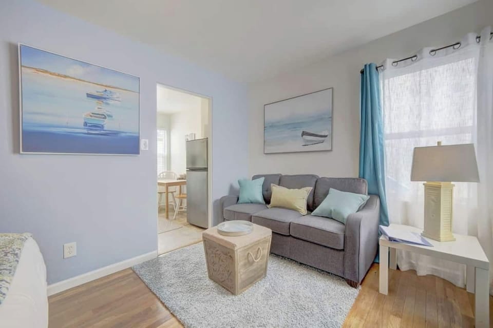 Comfortable living space for lounging and planning your San Diego beach adventures.