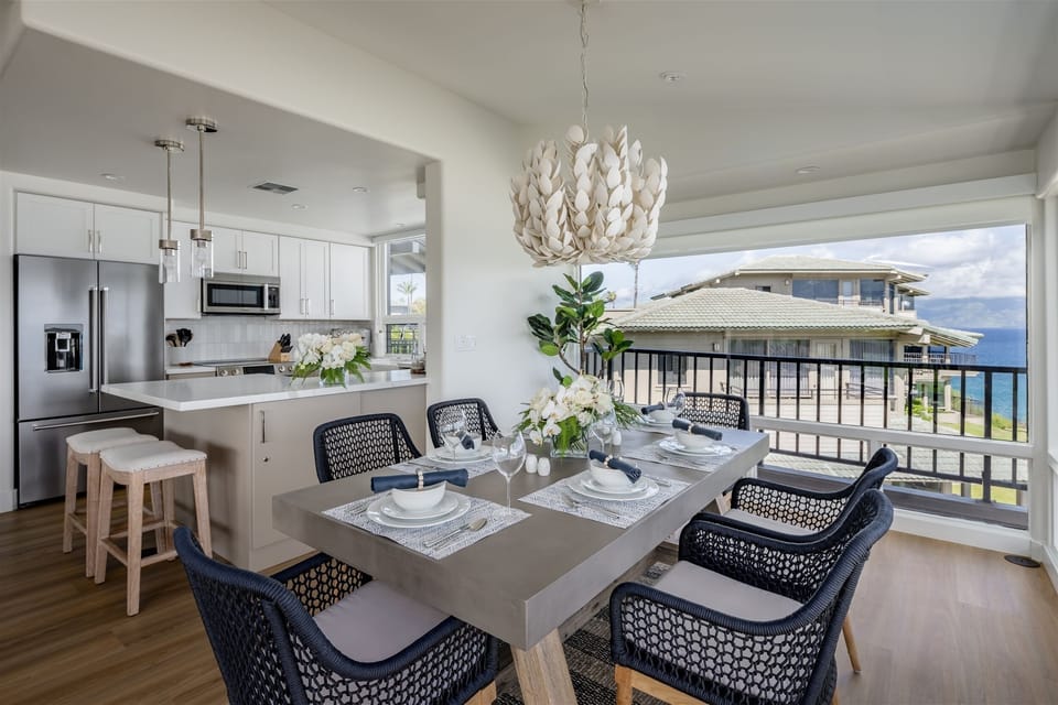 The Pearl's open concept segues from kitchen to the dining area