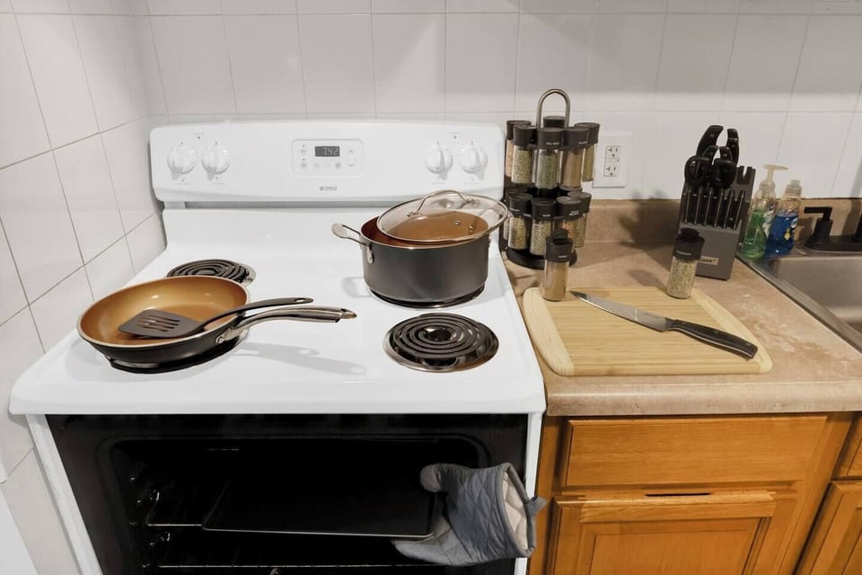 Ready to Cook, pots, pans, cutting boards, spics, mixing bowls and MORE!