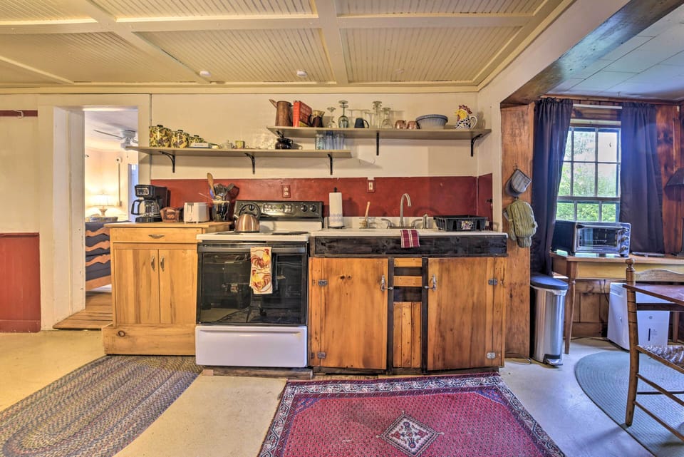 Kitchen | 1st-Floor Bedroom/Bathroom | Pet Fee | Free WiFi | Towels & Linens