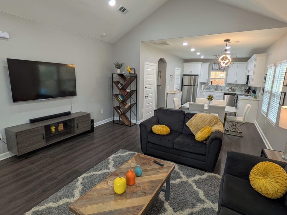A 65" TV and several books are available to make your stay more pleasant.
