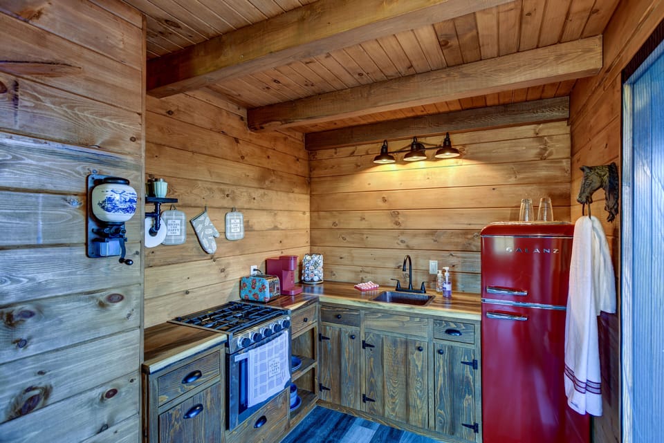 Small fully stocked kitchen with everything you'll need to cook your favorite meals while on vacation. (no food)