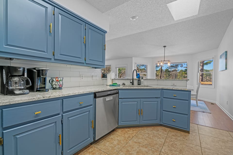Open kitchen stocked with the essentials.