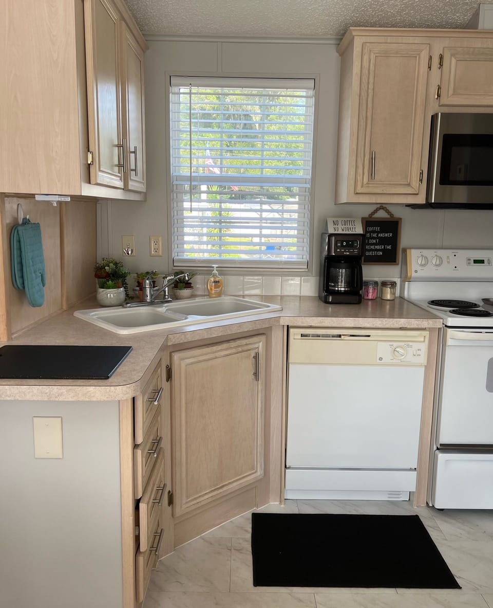 Lots of room and everything you need to cook your own meals, especially coffee!