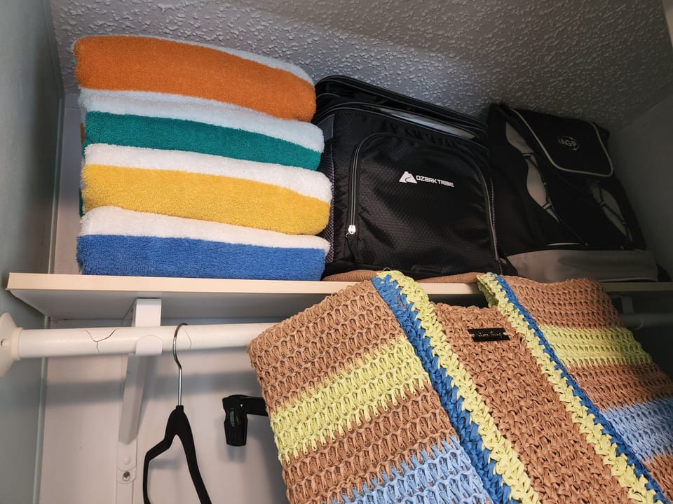 Trip to the beach is easy with towels, cooler, beach bag or backpack for hiking.