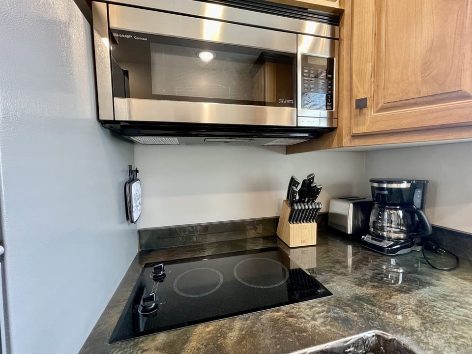 2 burner cook top and Convection microwave oven (no regular oven)