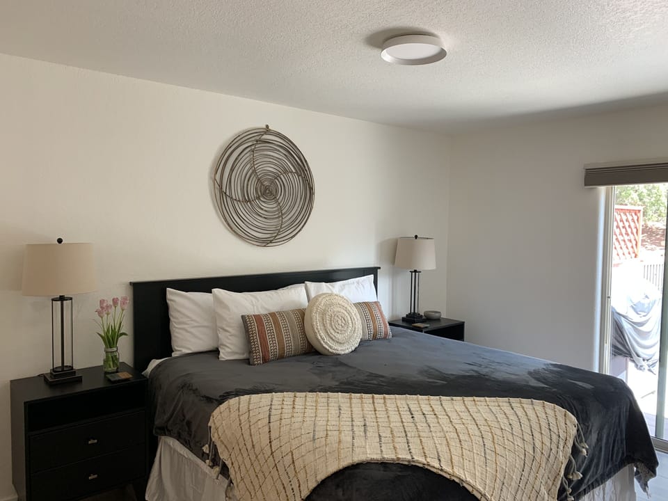 Primary Bedroom has a King Bed, walk-in closet and attached bathroom 
