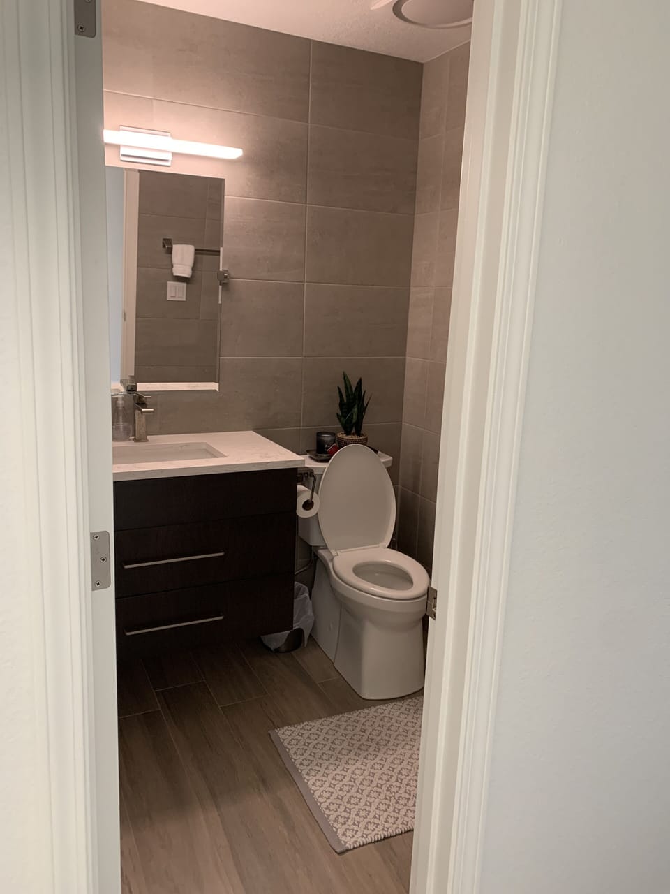 Second bathroom off of the hall features a large shower