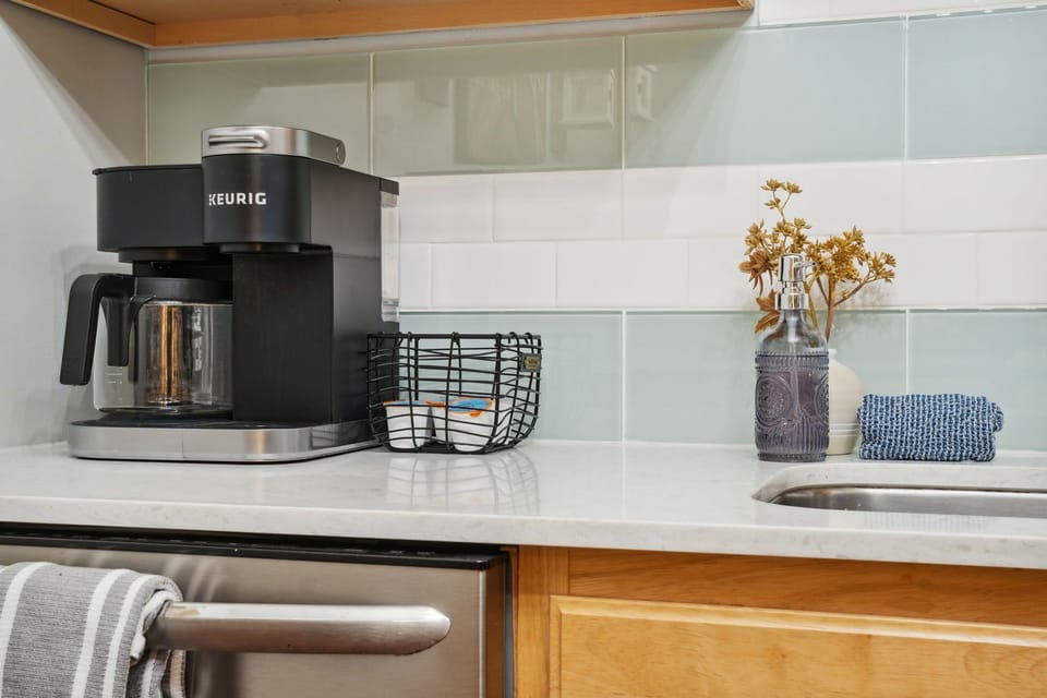 Enjoy the fully stocked coffee nook to start your day off right!