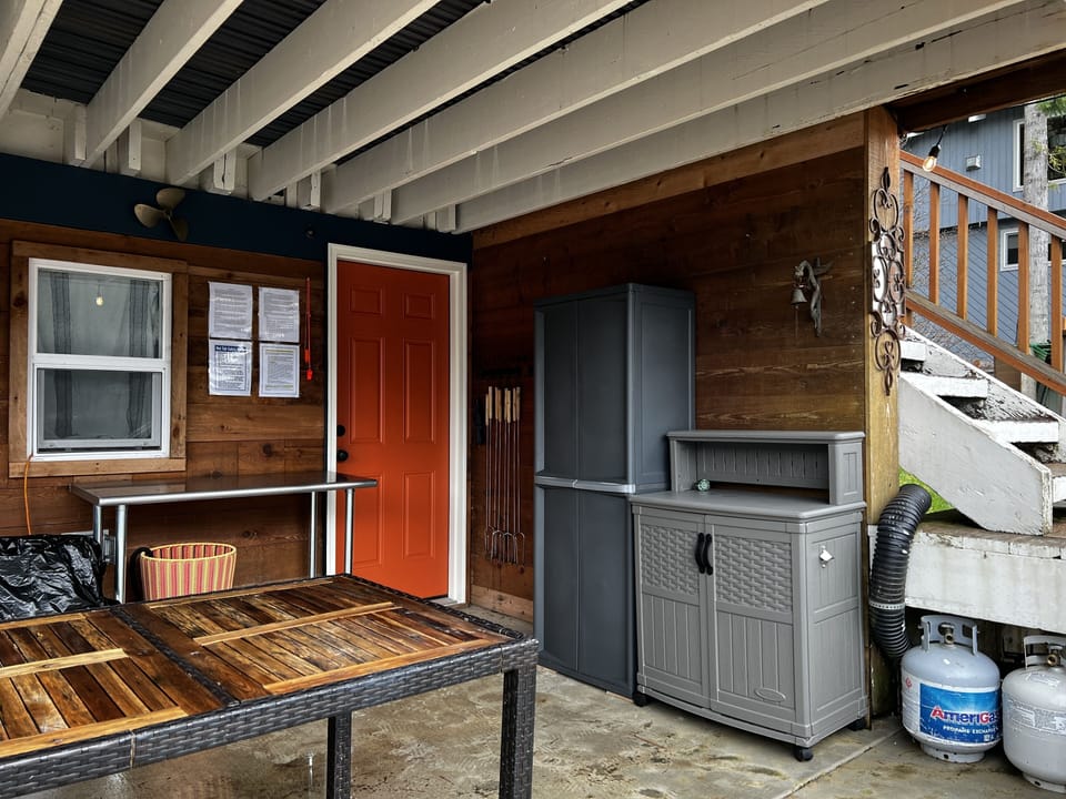Dock level patio with propane grill