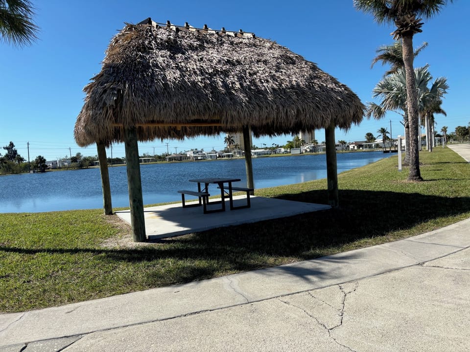 Seating area around Swan Lake