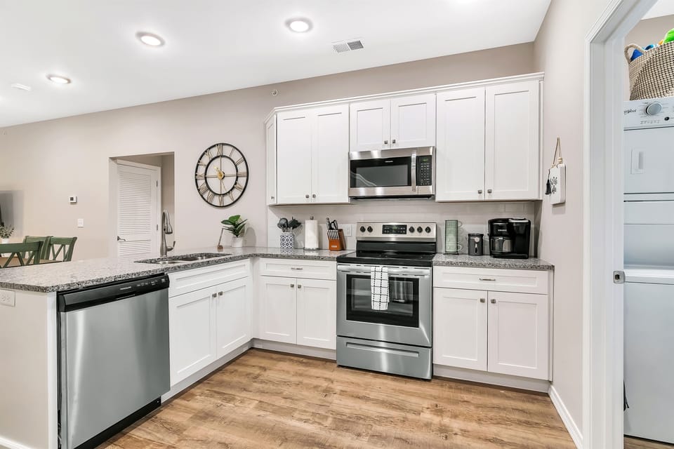 Fully stocked kitchen.