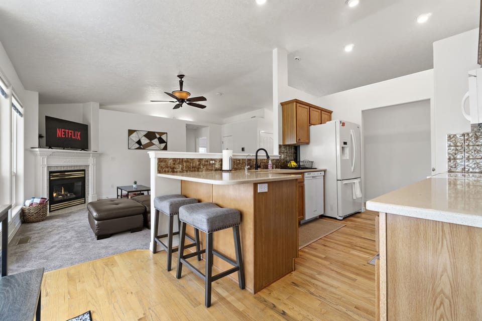 View of kitchen and living room