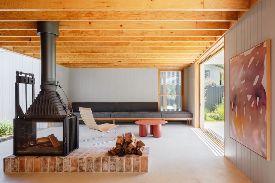 Open plan living area integrates indoor and outdoor spaces.