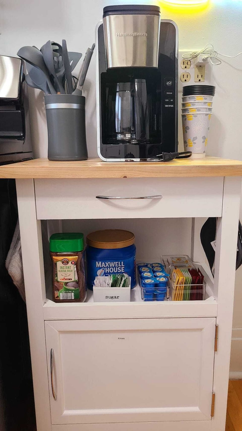 Assortment of coffees (decaf included) and teas.