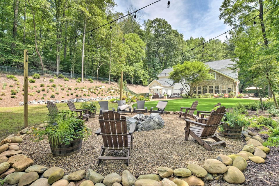 Fire Pit w/ Seating | Spacious Yard | On-Site Creek