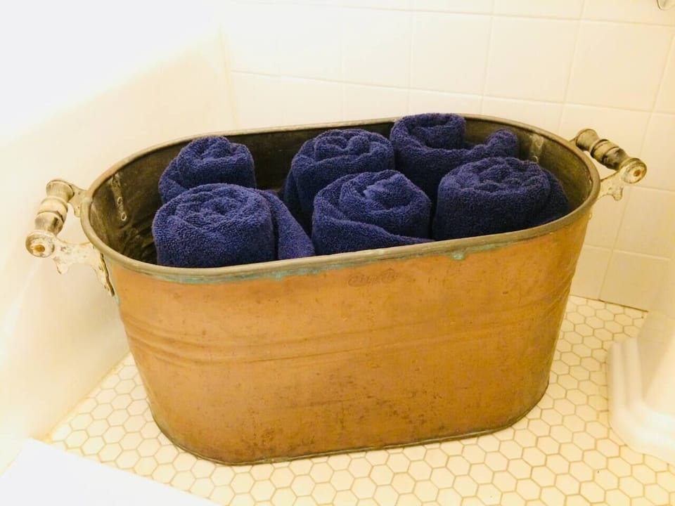Fluffy 100% cotton towels abound! Plenty of extras can be found in the bathroom linen closet.