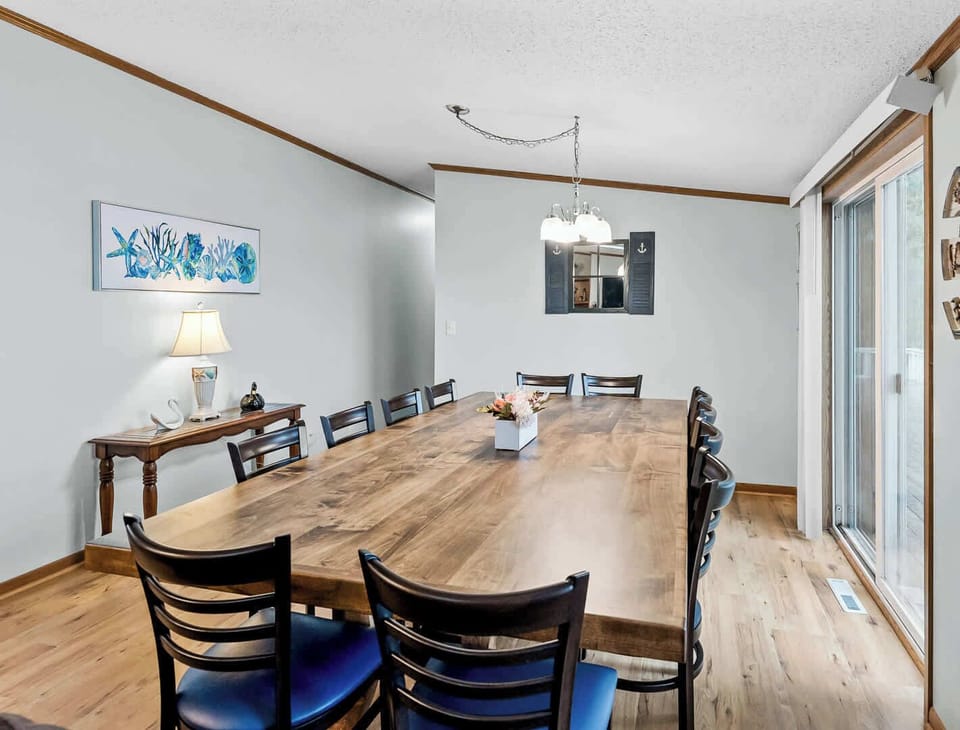 Closer view of our huge new custom 112" X 56" dining table!