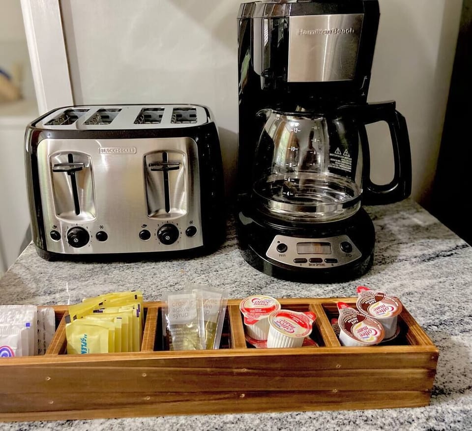 Drip Coffee Pot (Free coffee & creamers & sweeteners too!) and Toaster