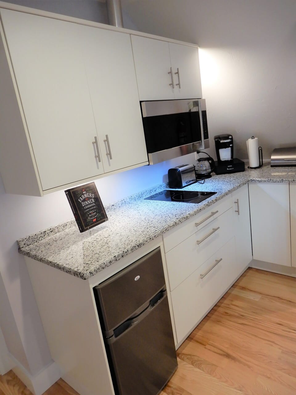 Fridge, convection oven with microwave, inducton cook top, toaster, Keurig etc.