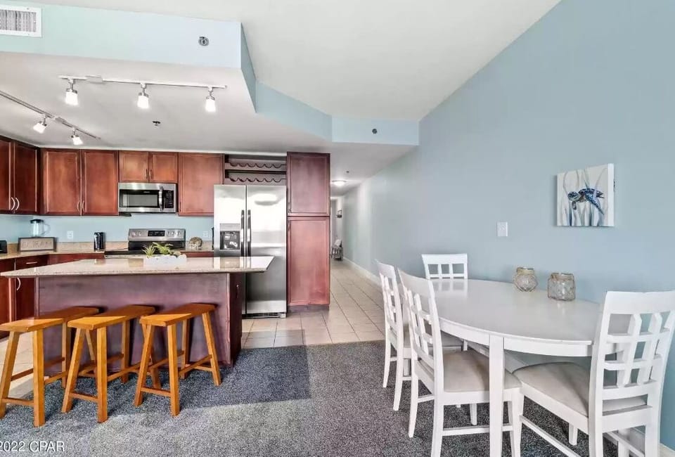 Dining table and kitchen