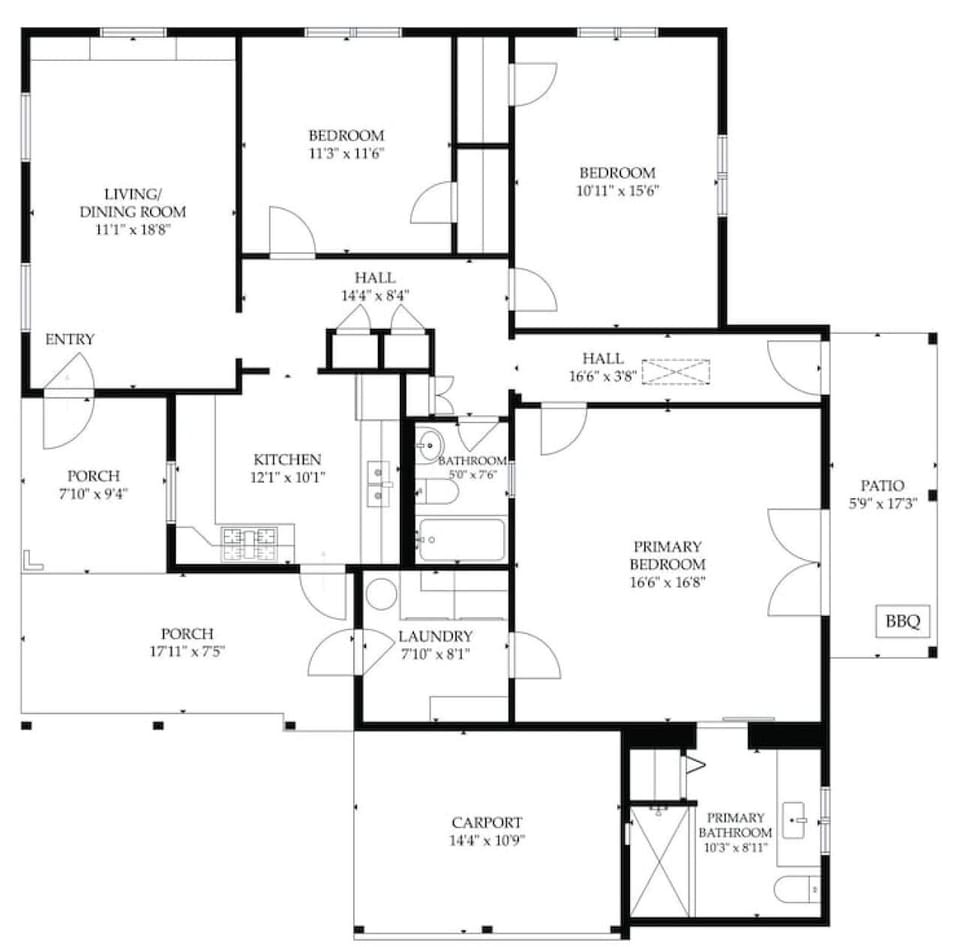 Floor plan: 1,450 sq. ft. living space and 450 sq. ft. covered outdoor spaces