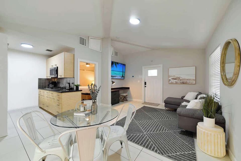 Unit 1 living area. This unit has 1 bedroom and 1 bathroom.