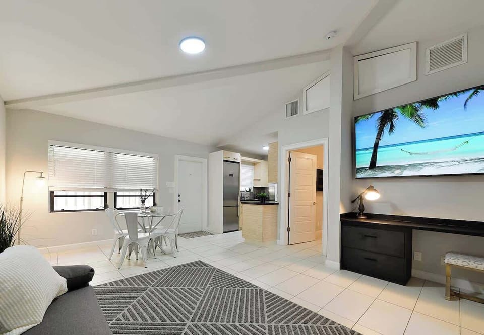 Unit 1 living area. This unit has 1 bedroom and 1 bathroom.