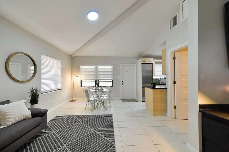 Unit 1 living area. This unit has 1 bedroom and 1 bathroom.